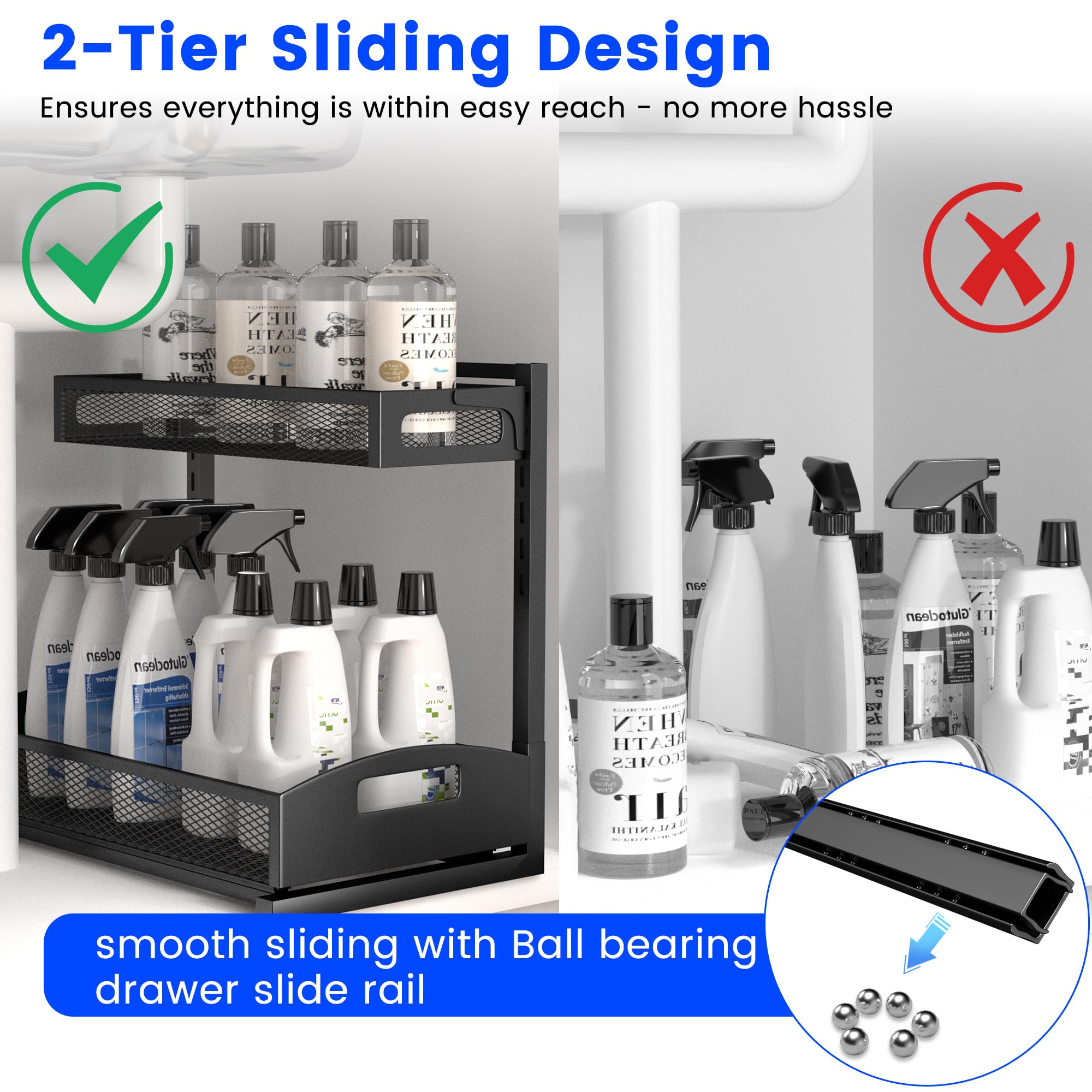 Petiza under sink organizer 2-pack open drawers for easy access