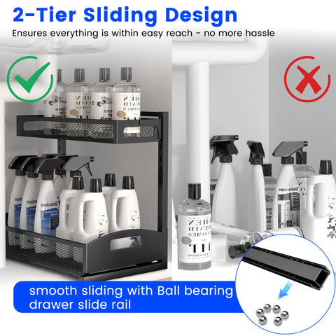 Petiza under sink organizer 2-pack open drawers for easy access