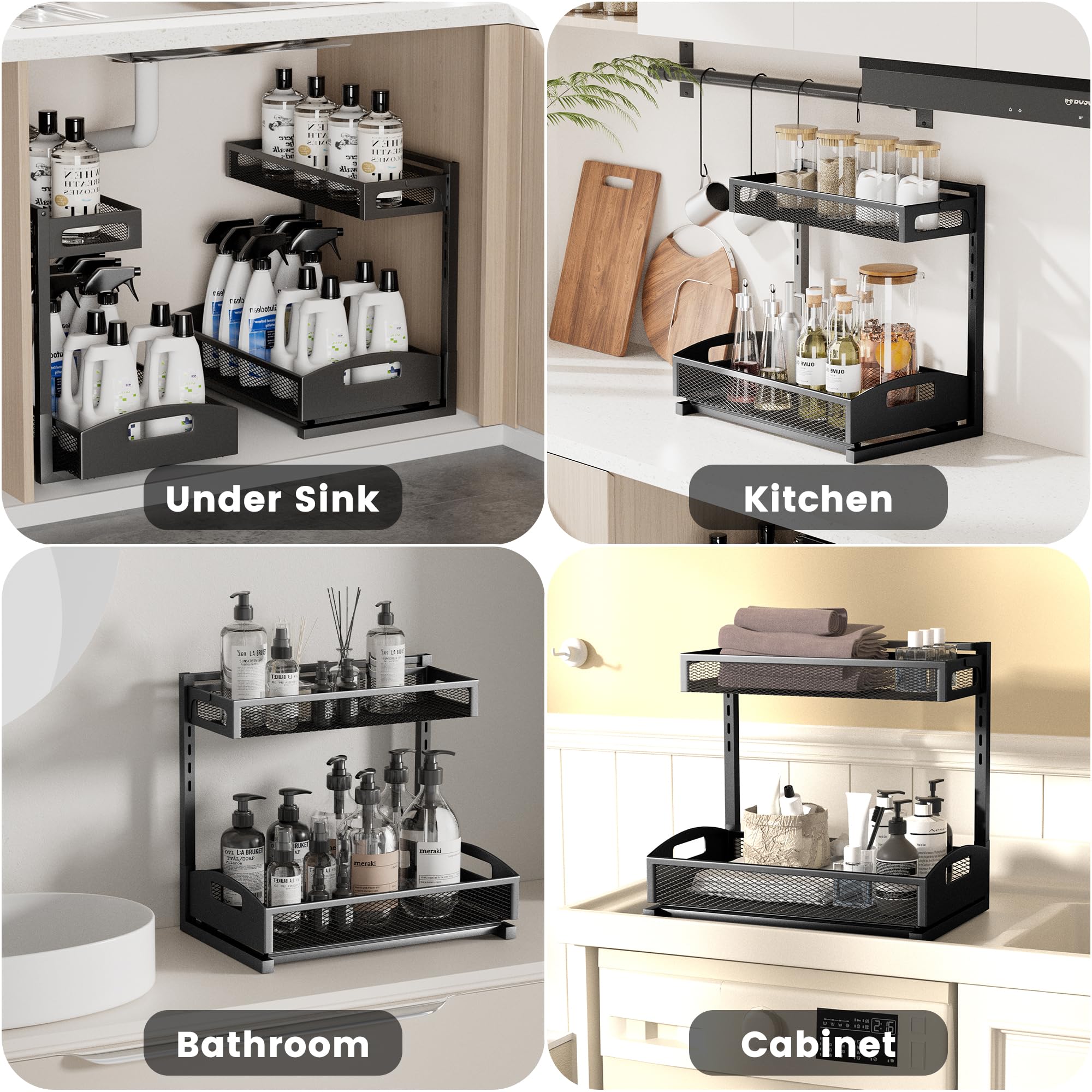 Petiza under sink organizer 2-pack left or right drawer open for flexible access