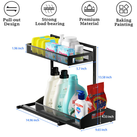 Petiza under sink organizer 2-pack waterproof surface is easy to clean