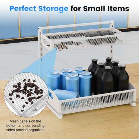 Petiza under-sink organizer with dimensions 14.96 by 9.65
