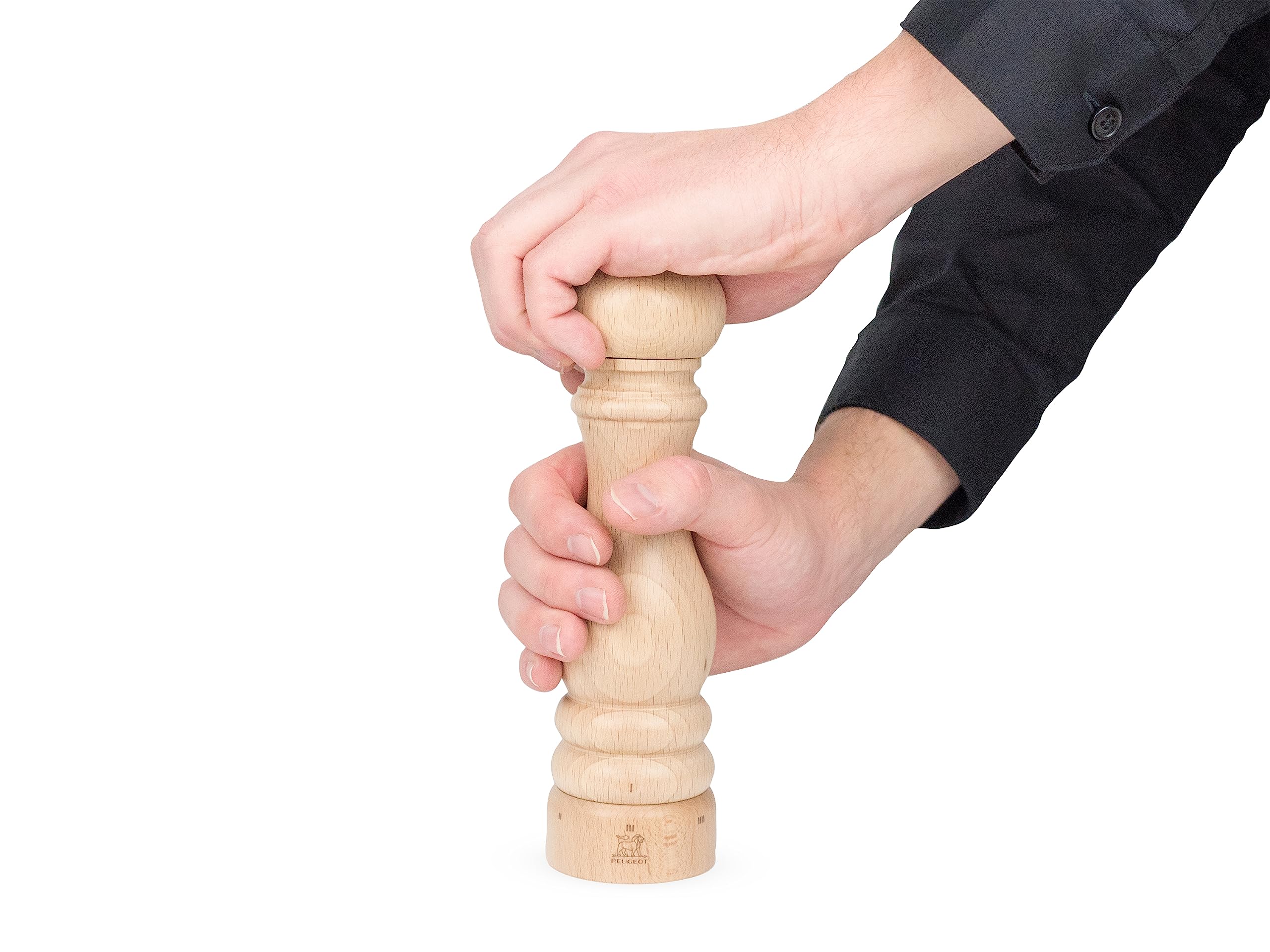 Beechwood body detail emphasizes durable, stylish kitchen tool.