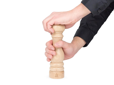 Beechwood body detail emphasizes durable, stylish kitchen tool.