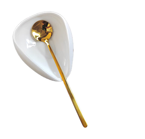 PFCTRJR coffee spoon rest with white-gold finish keeps spoons off the counter.