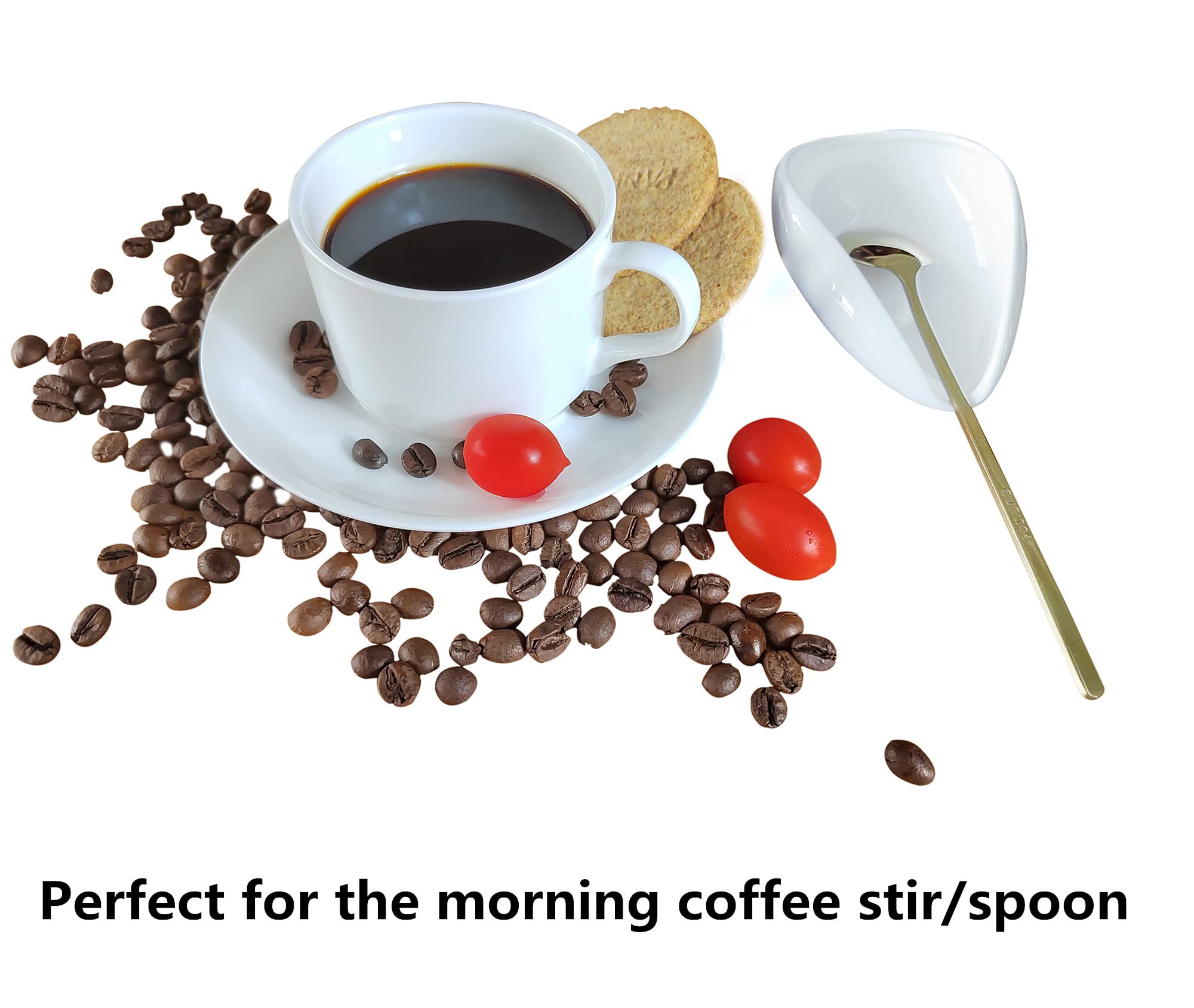 PFCTRJR mini ceramic spoon holder in white-gold stylishly stores espresso spoons.