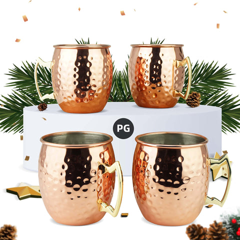 PG Moscow Mule Mugs 19oz hammered cups with generous capacity for cocktails.