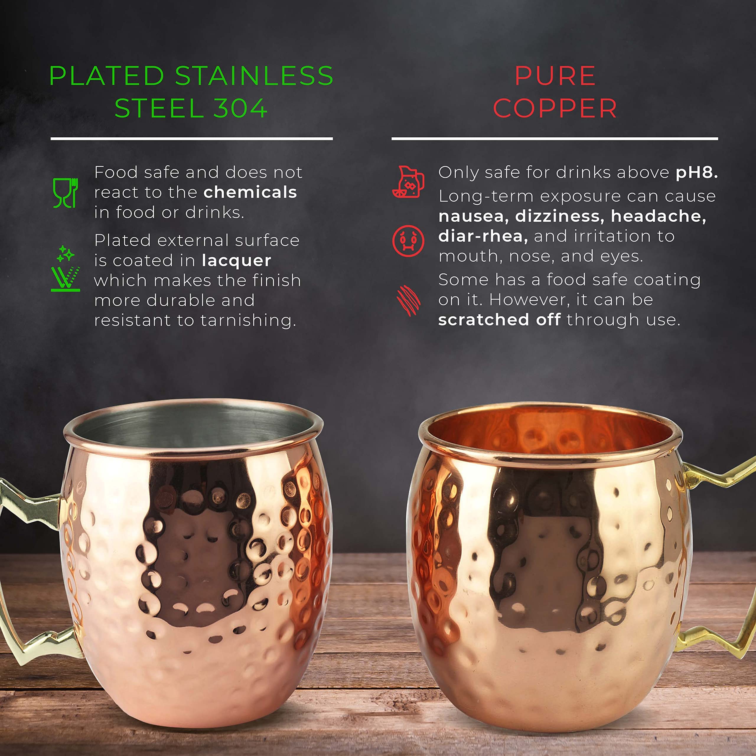 PG Moscow Mule Mugs with gold brass handles suited for indoor or outdoor gatherings.