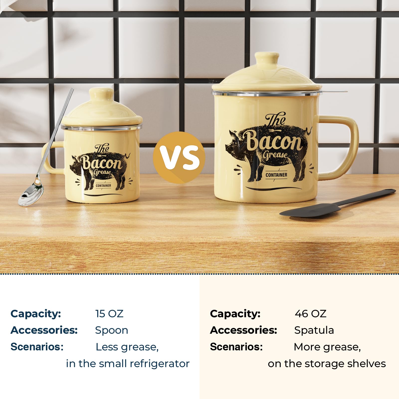 PGYARD bacon grease keeper with removable strainer for cleaner grease