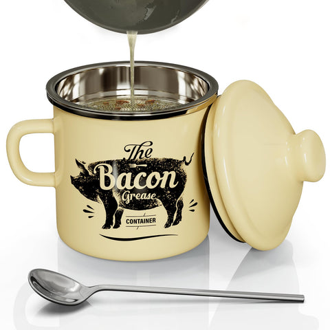 PGYARD mini bacon grease container with strainer for 15oz capacity and easy filtration
