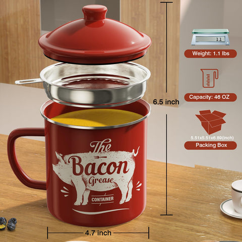 PGYARD 46oz enamel grease keeper highlights large capacity for saving frying oil.