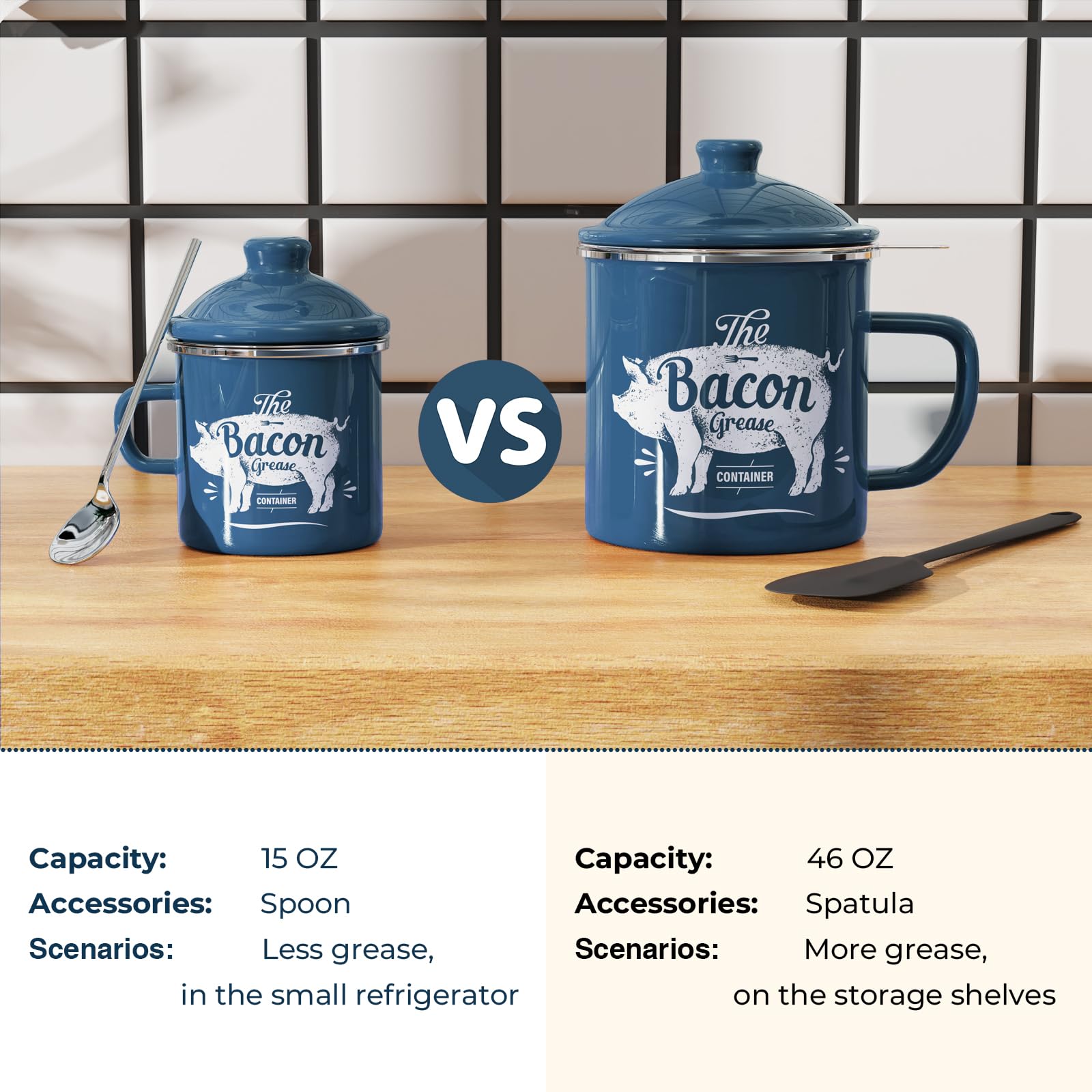 PGYARD bacon grease container includes a spoon for scraping and pouring