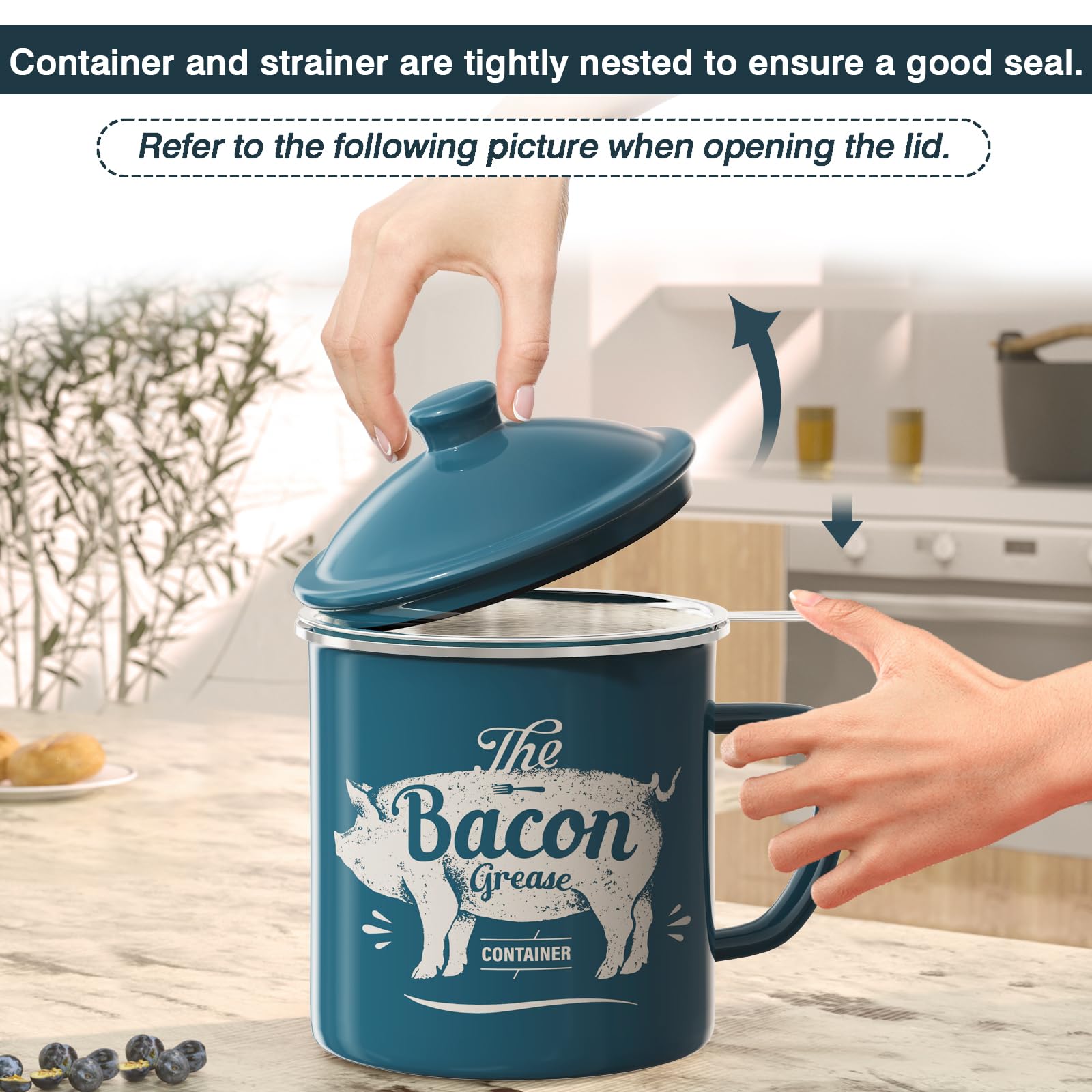 PGYARD enamel grease keeper is dishwasher-safe for easy cleanup