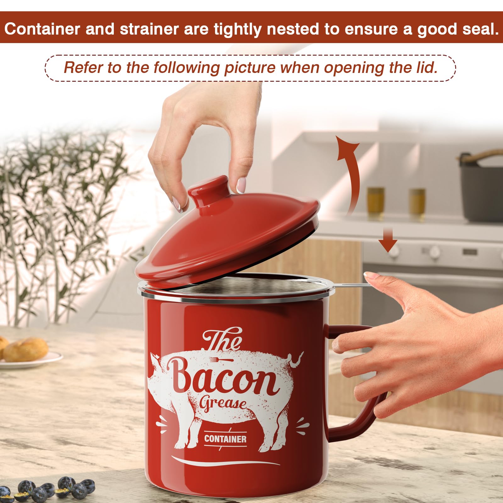 PGYARD dishwasher-safe grease container cleans easily after cooking.
