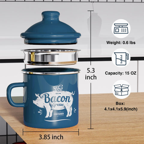 PGYARD enamel bacon grease keeper with dust-sealing lid keeps odors contained