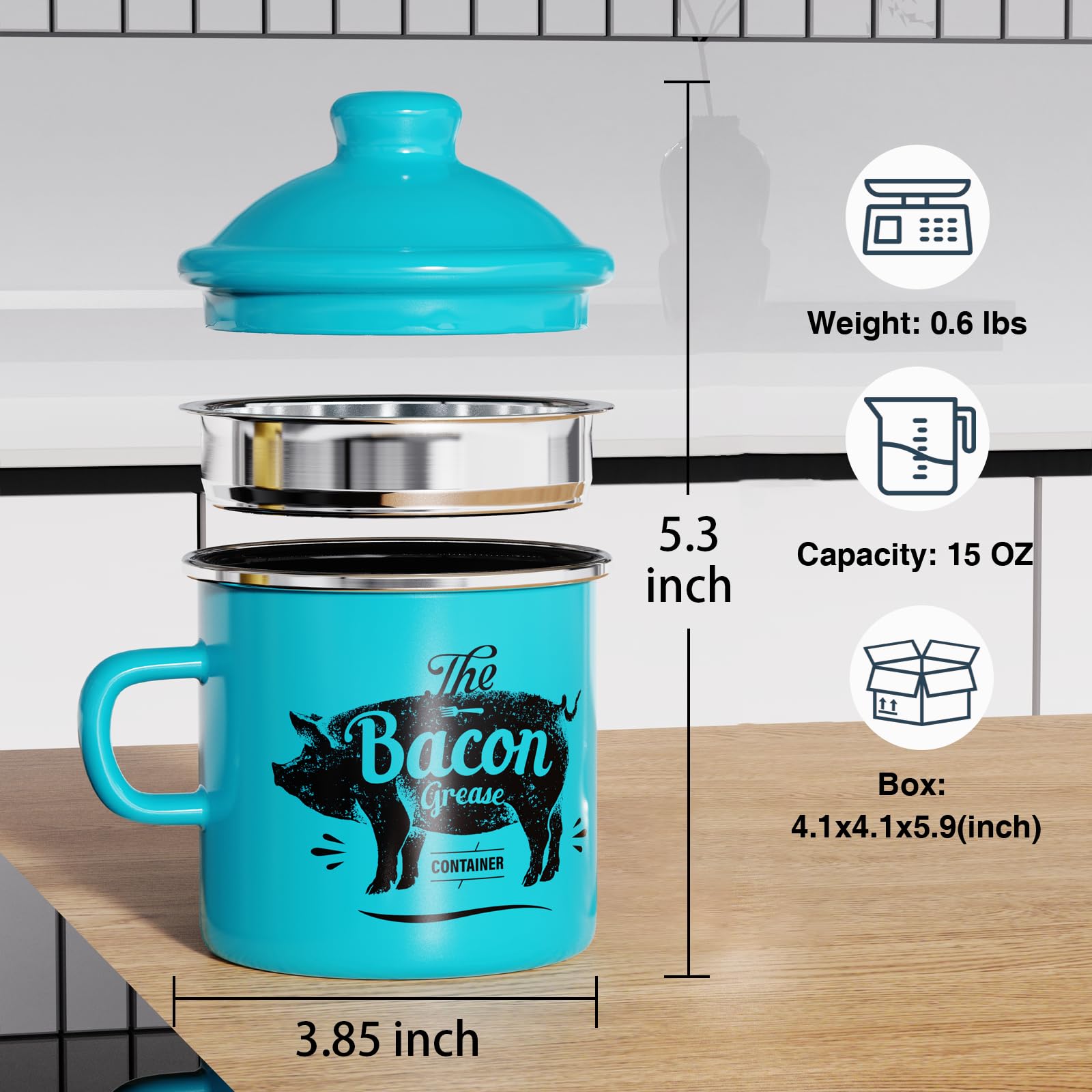 PGYARD enamel grease saver with snug lid to lock in freshness.