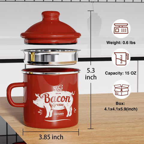 PGYARD enamel grease saver red adds retro style and durable storage