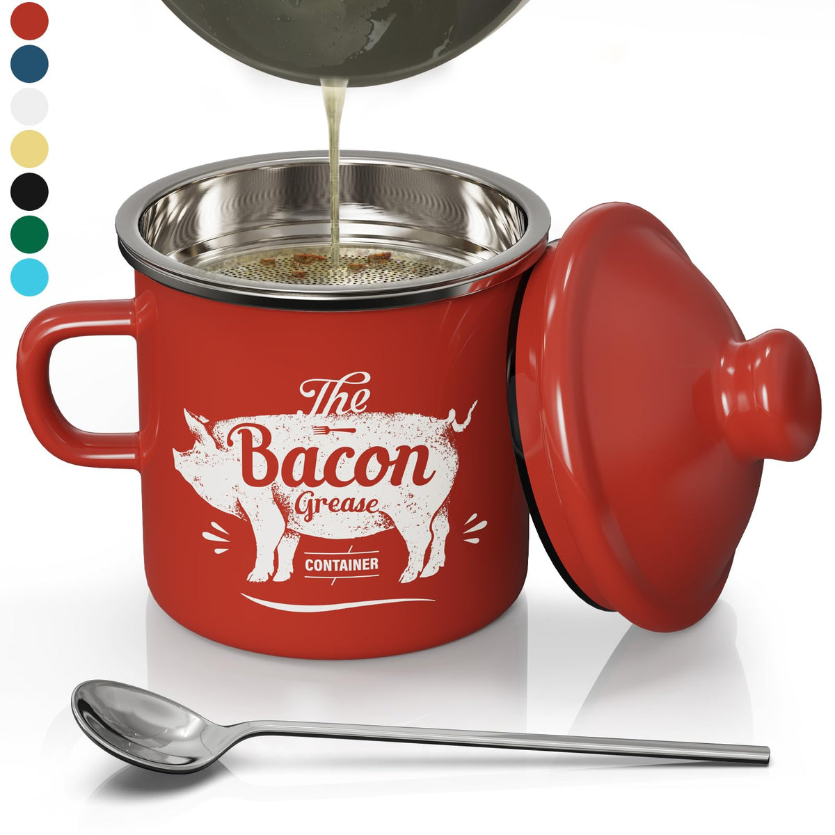 PGYARD mini bacon grease container with strainer holds 15oz for easy filtration