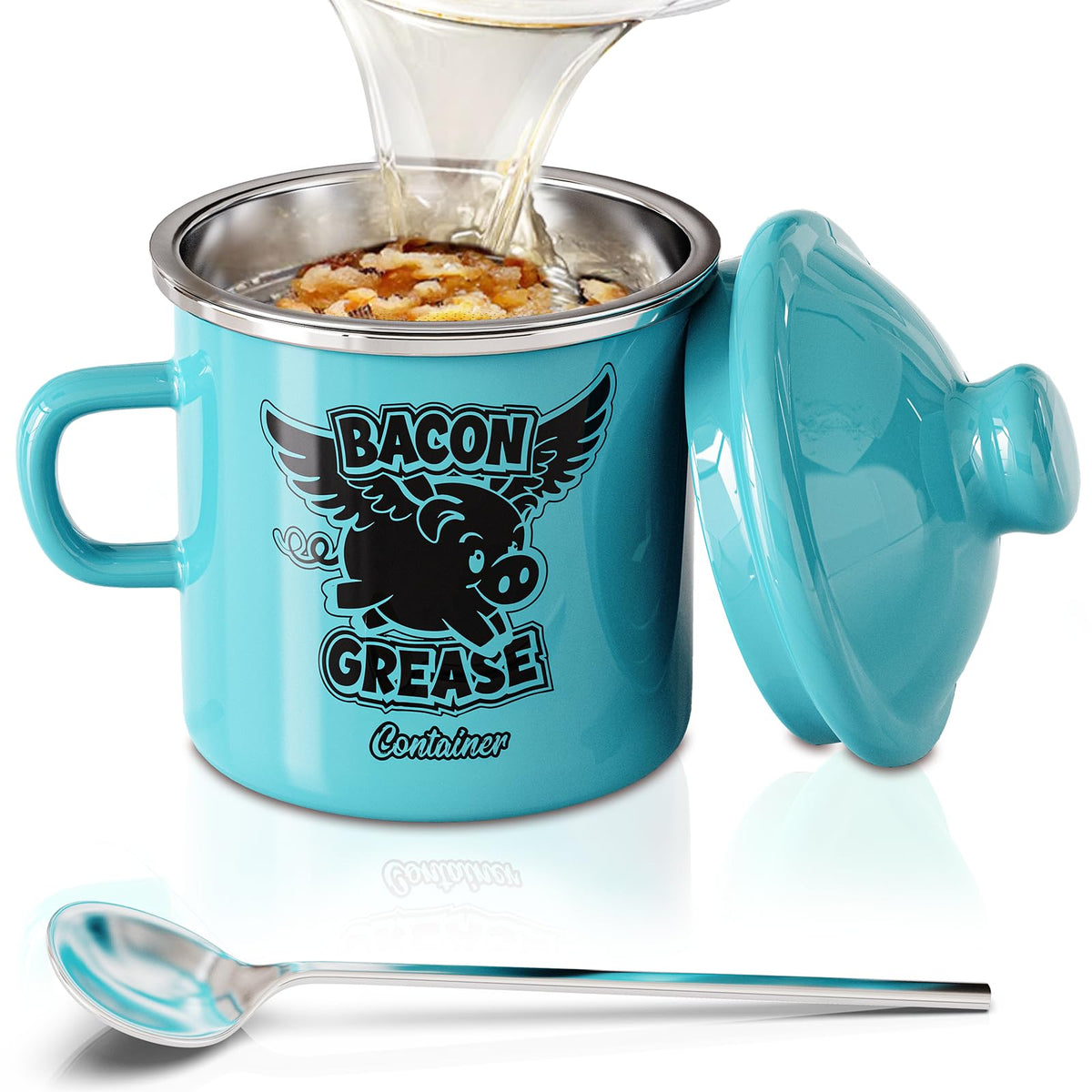 PGYARD mini bacon grease container with strainer and lid for clean oil reuse