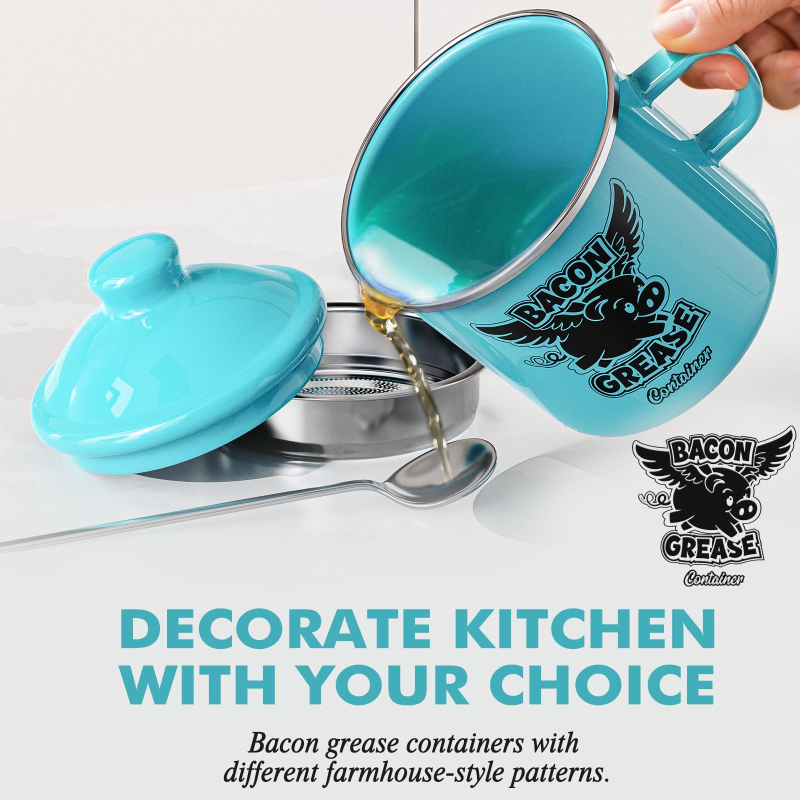 PGYARD enamel grease keeper in light blue for easy storage and reuse