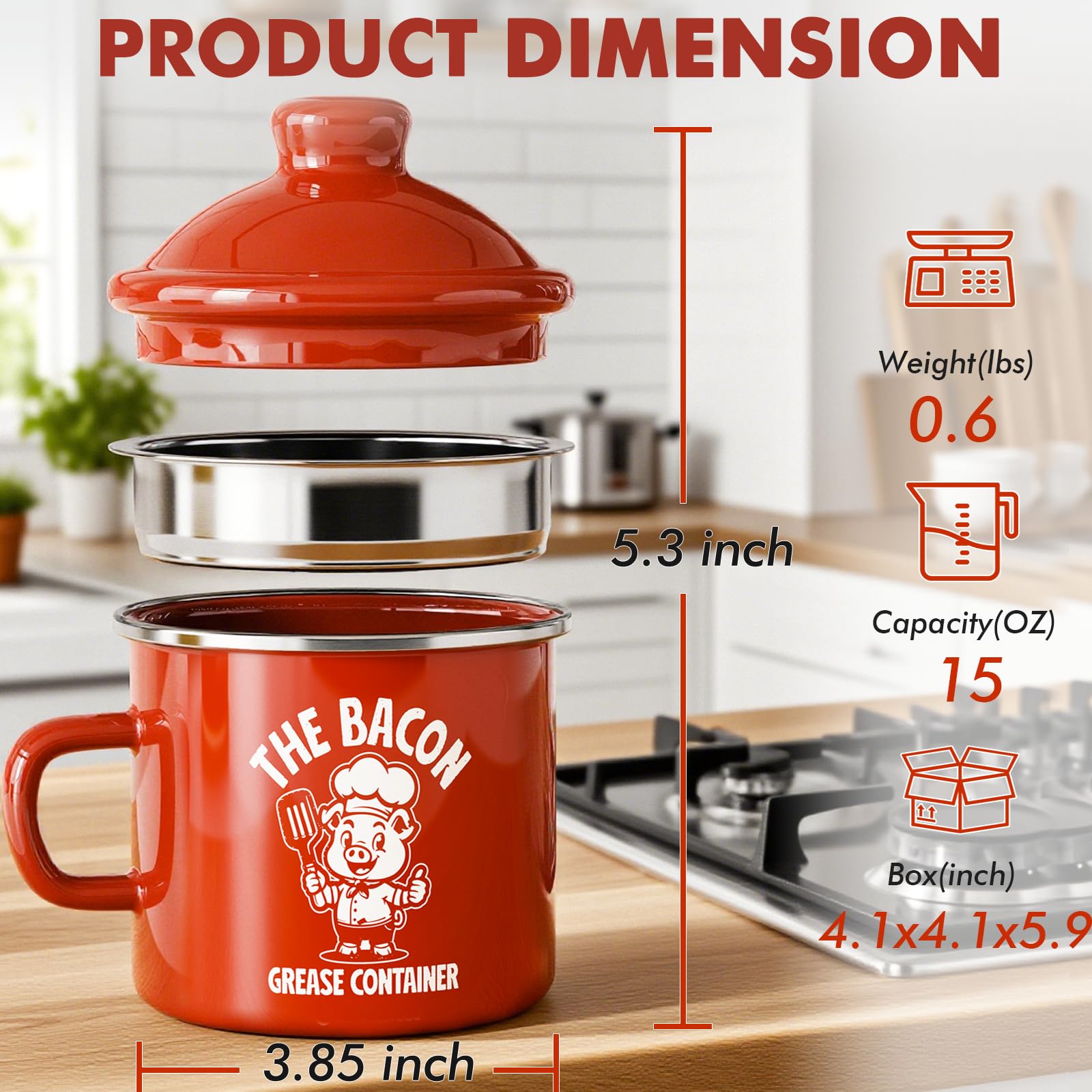 PGYARD 15 oz grease saver is dishwasher-safe for easy cleanup
