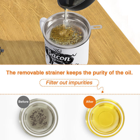PGYARD removable stainless steel strainer filters solids for cleaner grease.