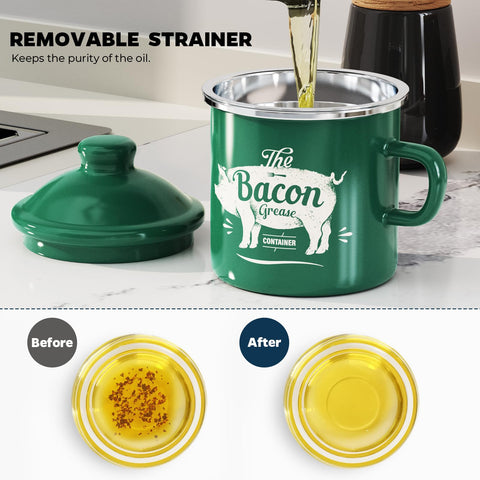 PGYARD removable fine mesh strainer helps filter impurities for cleaner bacon grease.