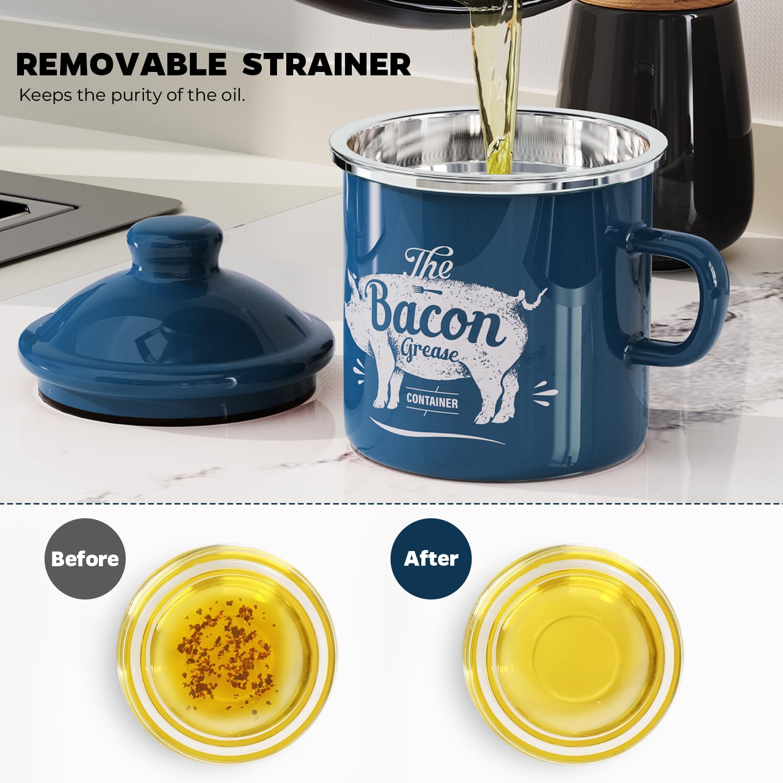 PGYARD removable stainless steel strainer ensures clean fat separation