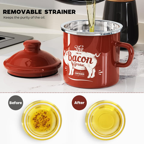 PGYARD removable stainless steel strainer separates solids from fat