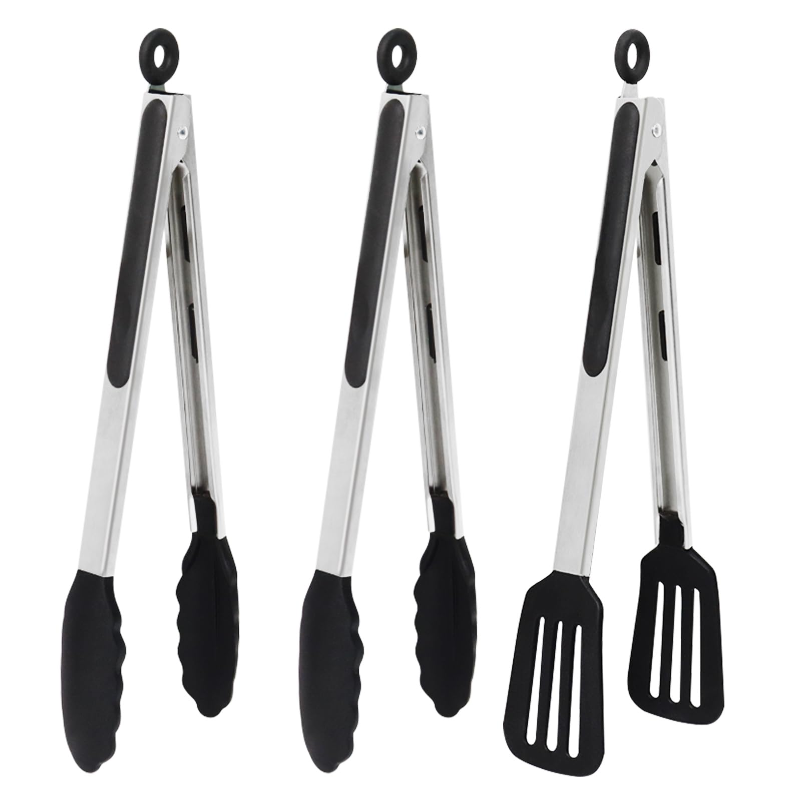 Pharamat 12-inch tongs set silicone tips grip food securely