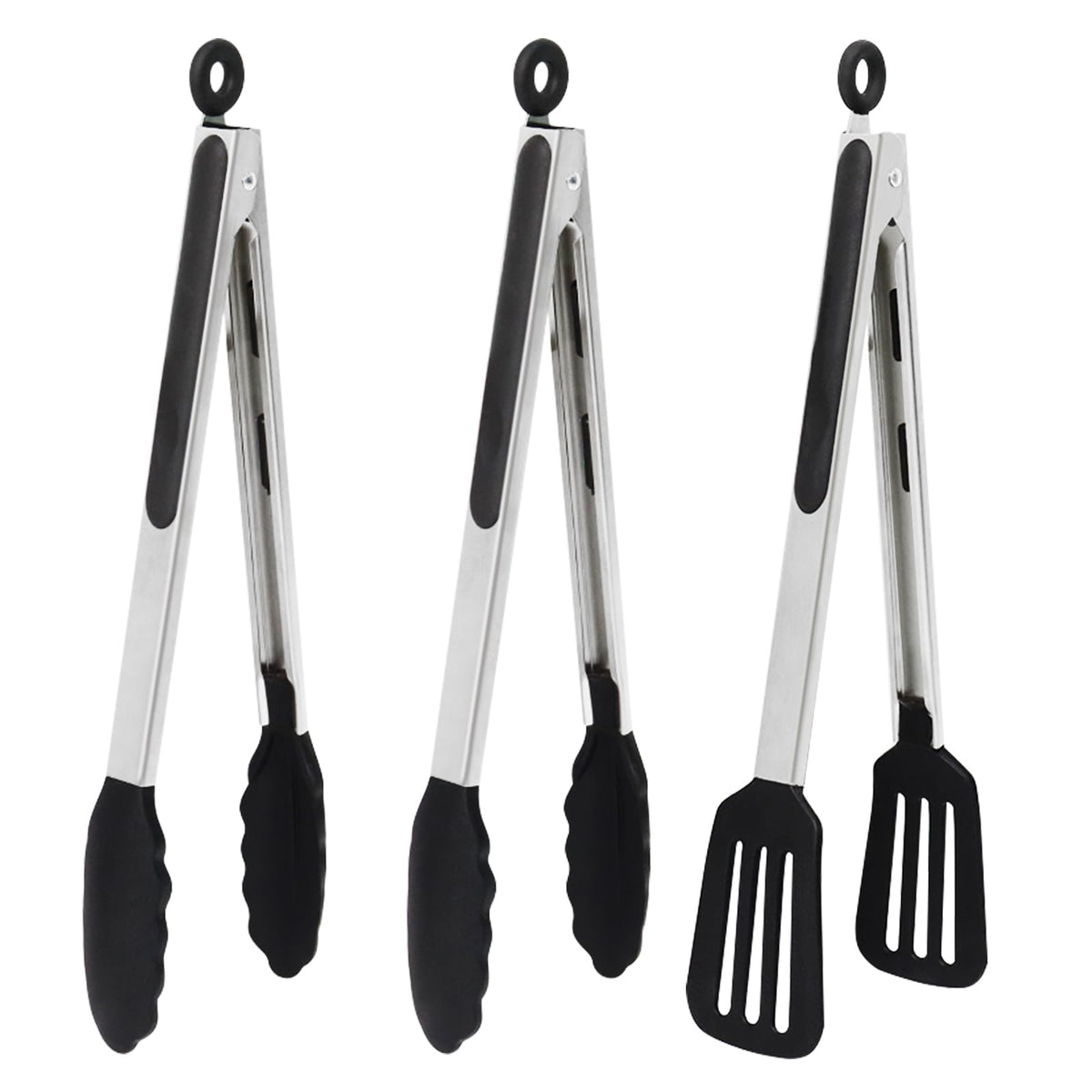 Pharamat 12-inch tongs set silicone tips grip food securely