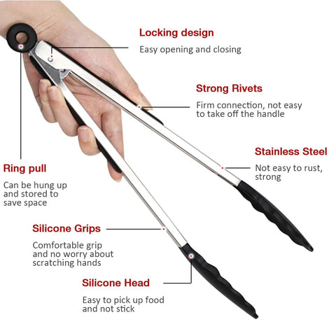 Pharamat 12-inch tongs ideal for grilling and roasting