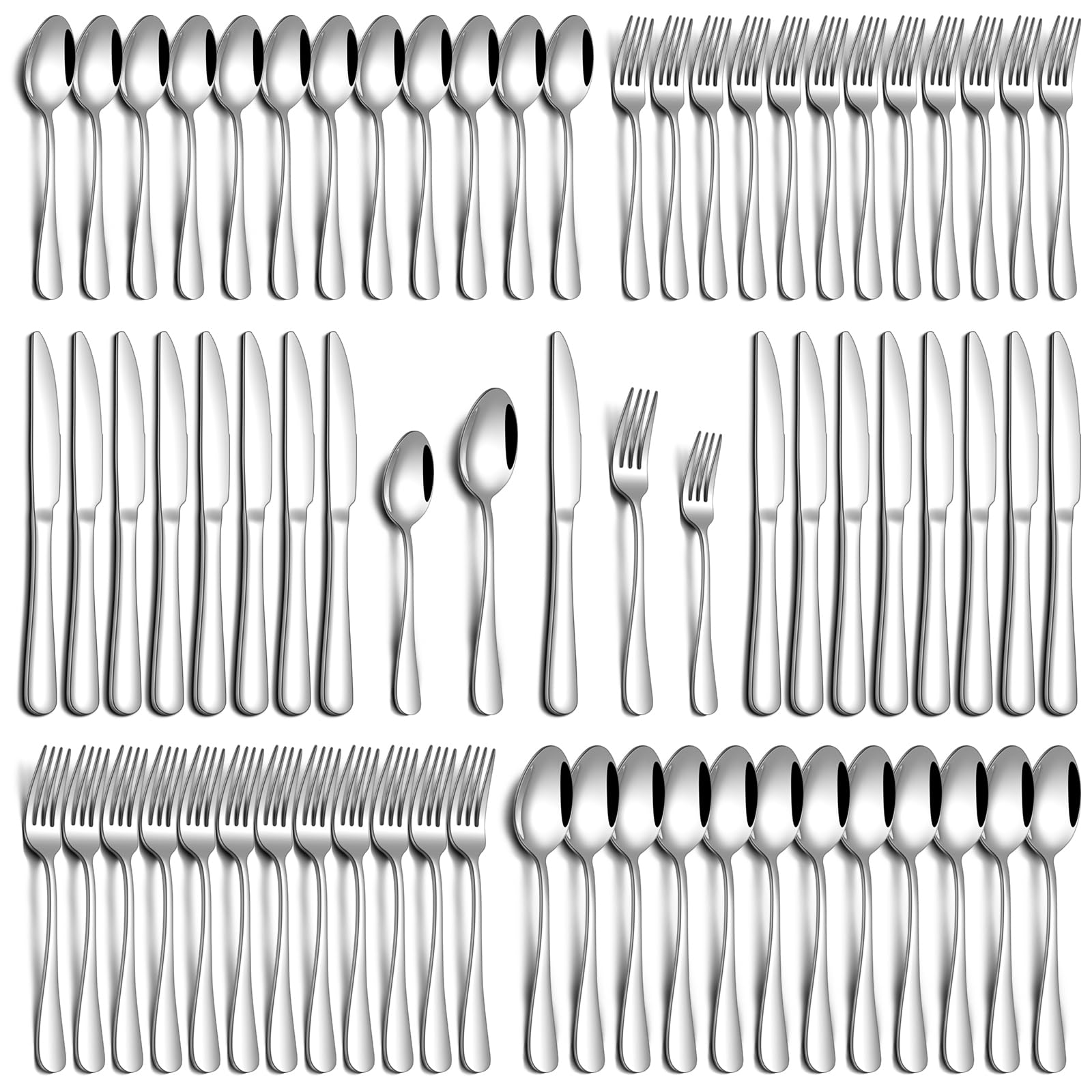 Philipala 60-piece silverware set dinner knives with durable stainless steel.