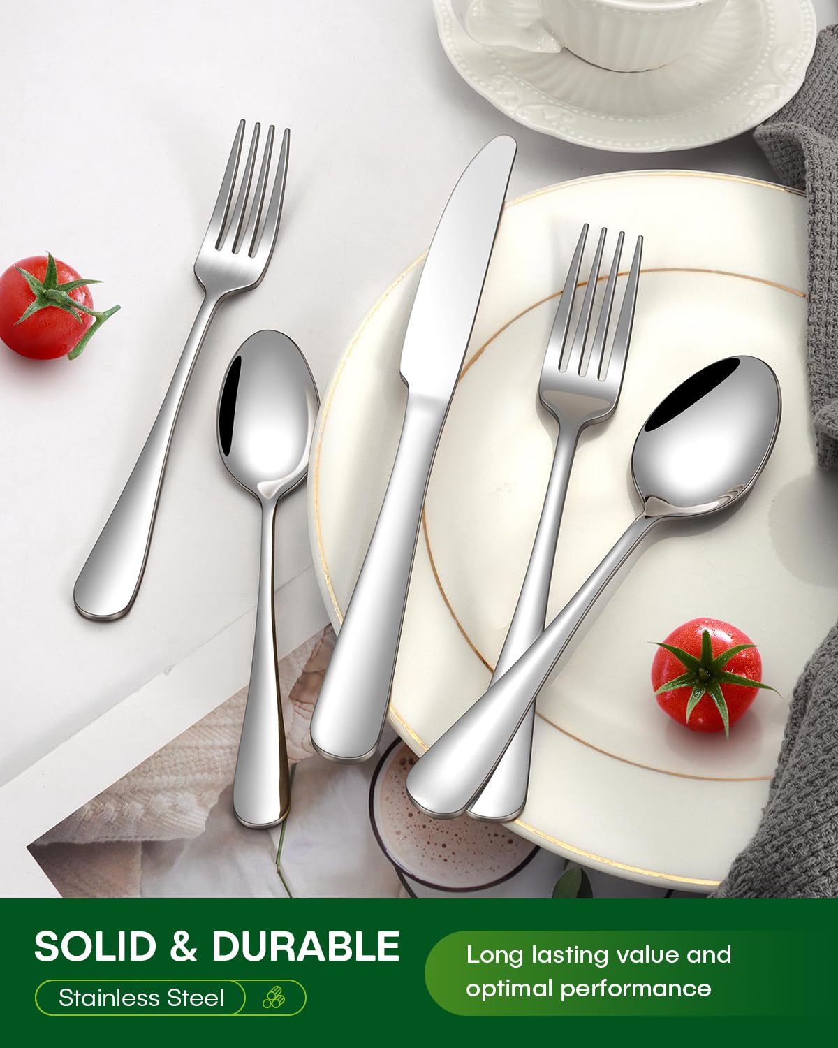 Philipala 60-piece silverware set dishwasher safe for easy cleaning.