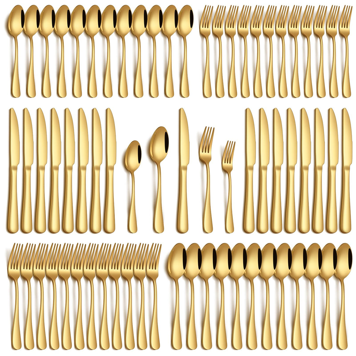 PHILIPALA 60pc gold silverware set for 12 with durable, rust-resistant stainless steel.