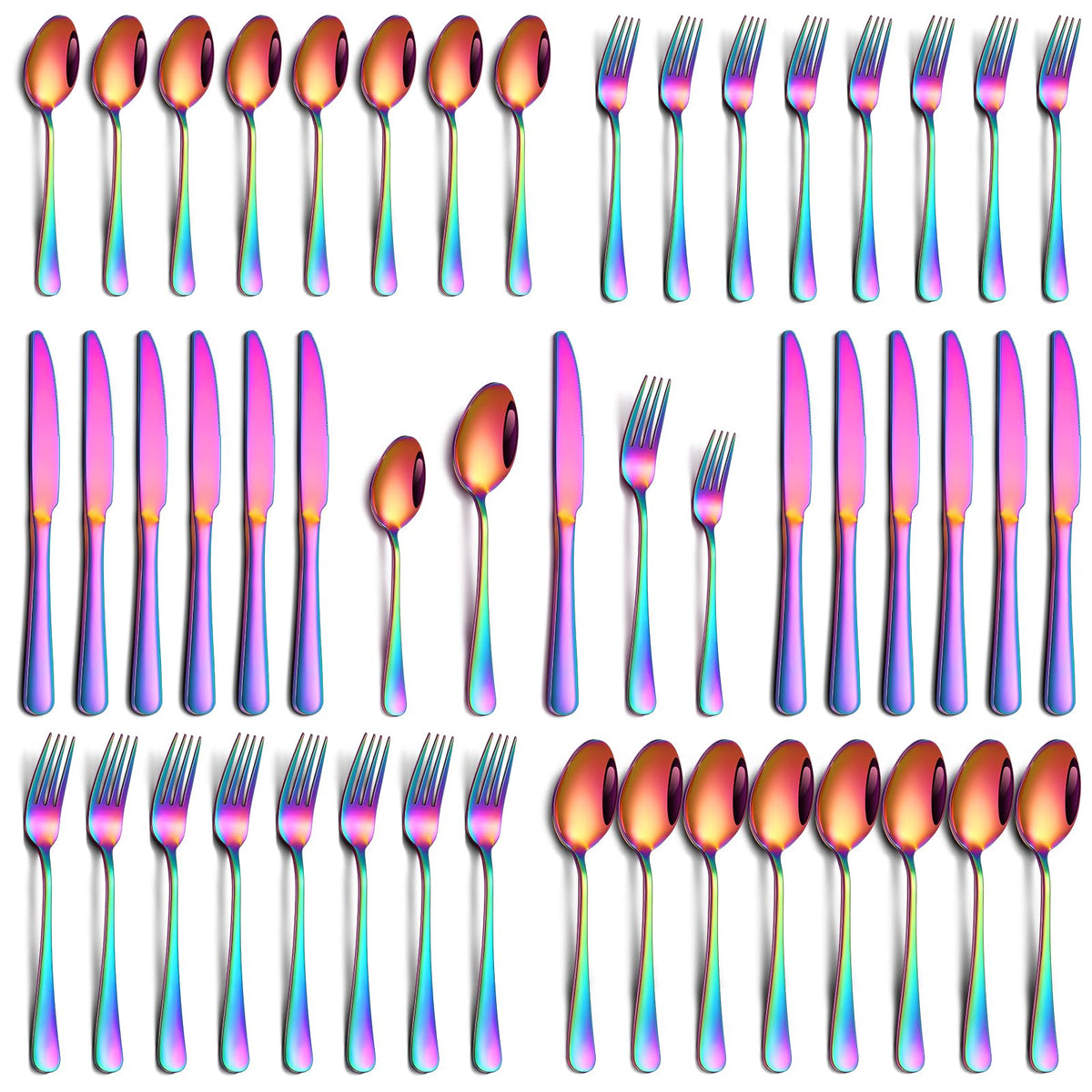 PHILIPALA rainbow dinner knives with durable finish for everyday meals.