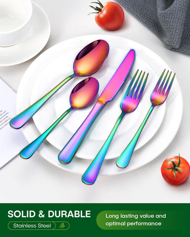 PHILIPALA rainbow silverware set dishwasher-safe design for easy family kitchen care.
