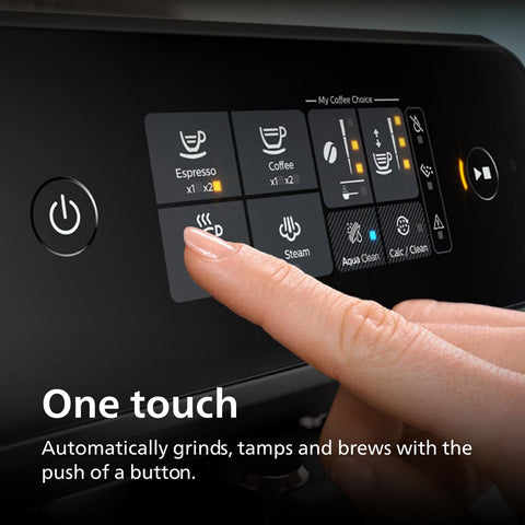 Philips 1200 Series intuitive touch display for quick one-click drinks.