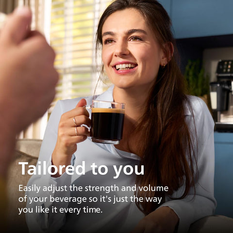 On-screen beverage options include espresso and coffee on Philips 2200 Series