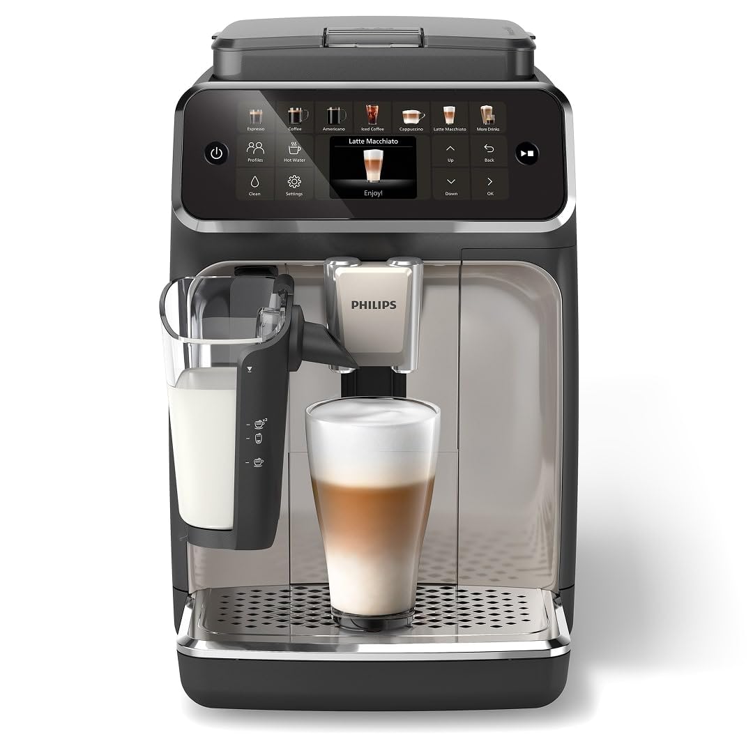 Philips 4400 Series front view showing quick-start interface for fast, personalized coffee choices.