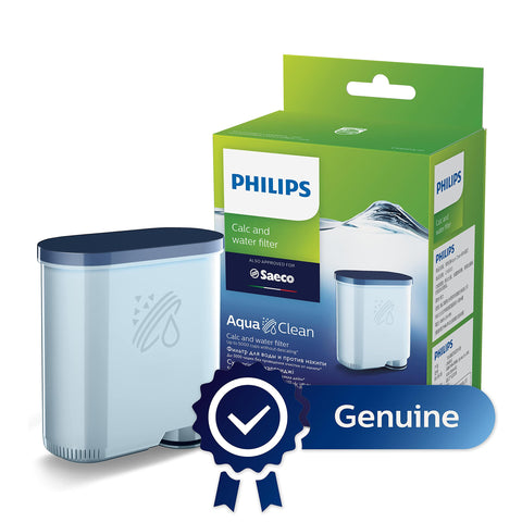 Philips AquaClean filter packaging front showing easy replacement and long-lasting protection