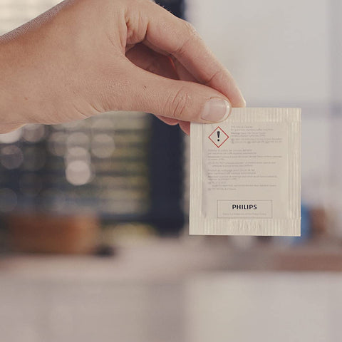 Philips CA6705/10 cleaner sachets used inside espresso machines prevent blockages