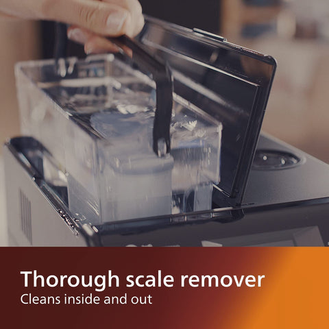 Philips Descaler used on an espresso machine for safe maintenance.