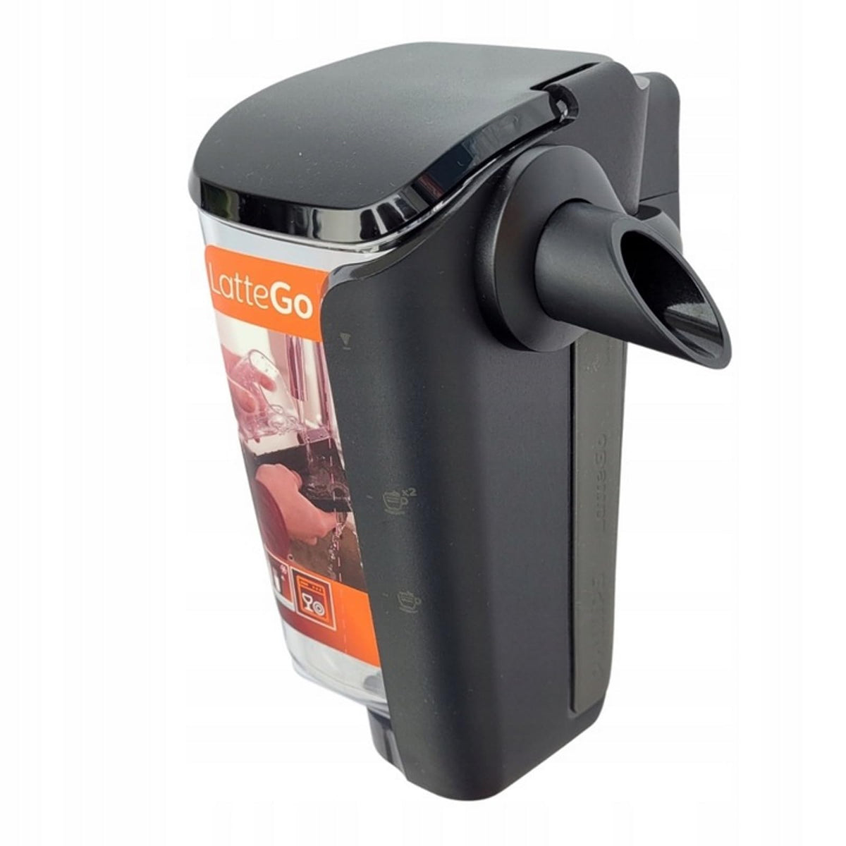 Philips LatteGo milk carafe assembly shown from the front for quick setup