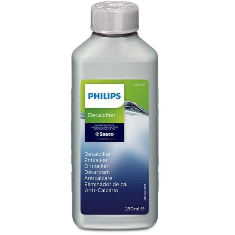 Philips Saeco decalcifier 250ml pack pouring ready for descaling to improve performance