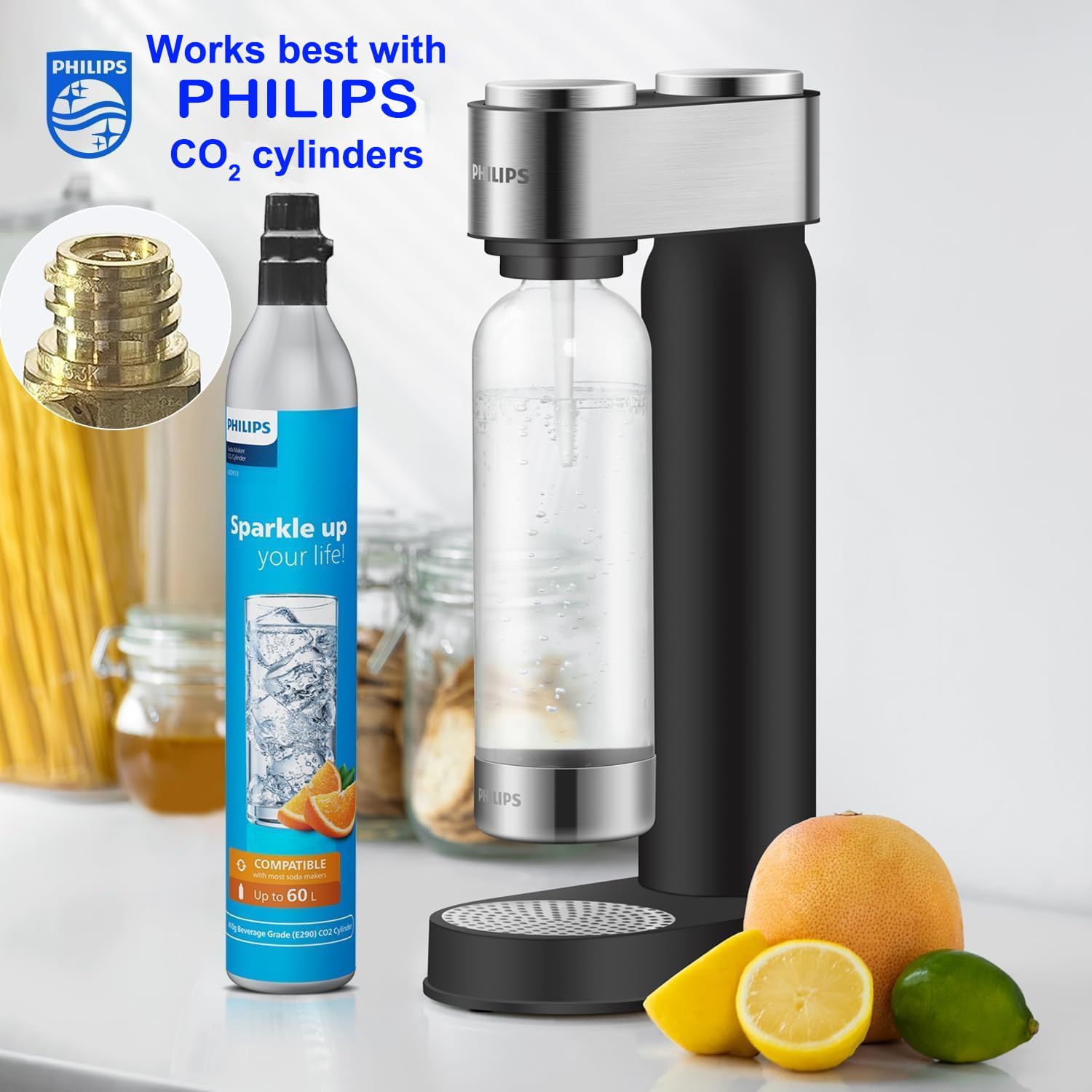 Sealed 1L bottle with airtight lid for fizz retention with Philips device.