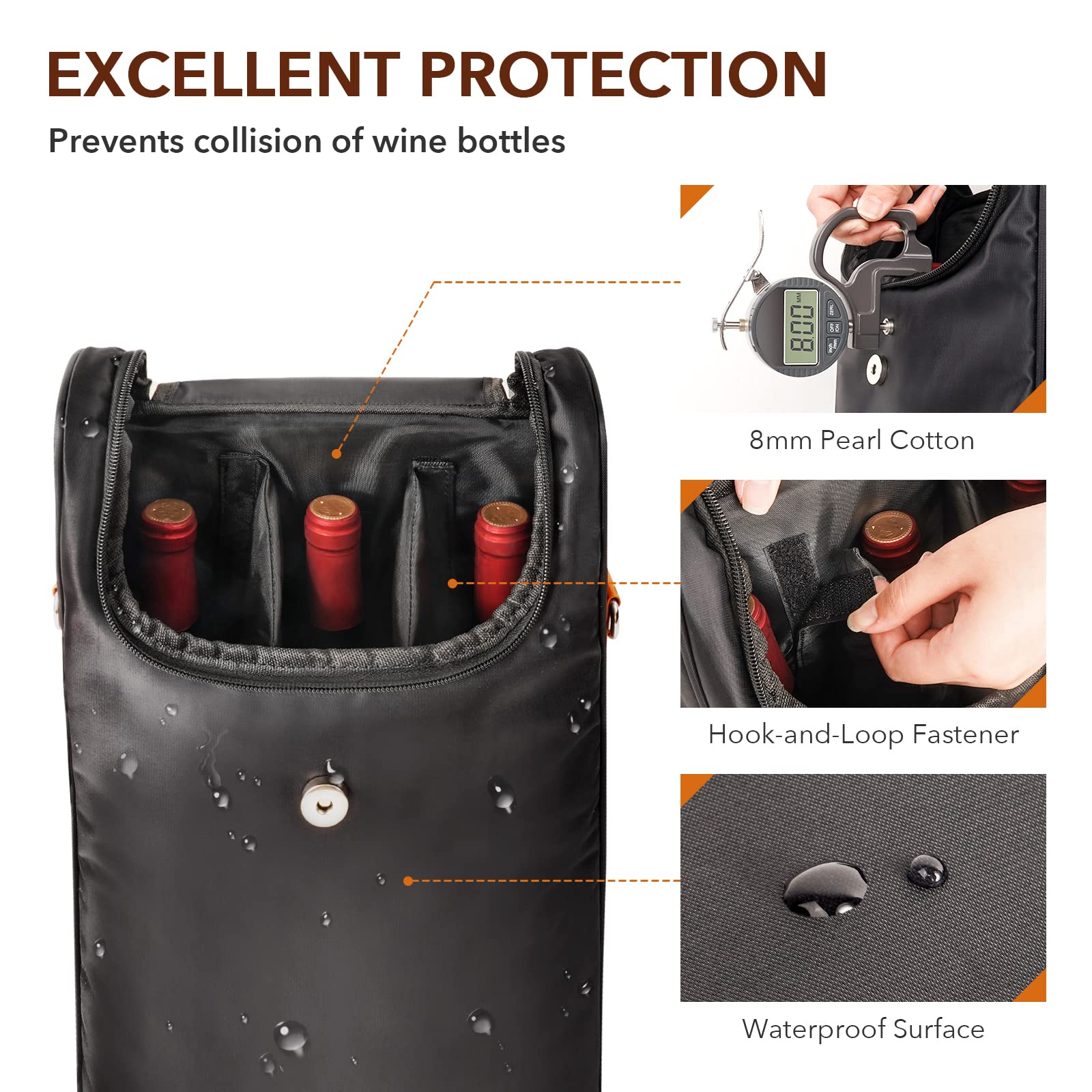 Philiva insulated padding protects bottles during trips and bumps.