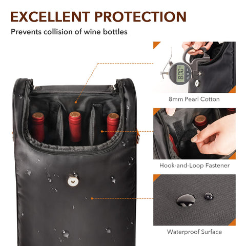 Philiva insulated padding protects bottles during trips and bumps.