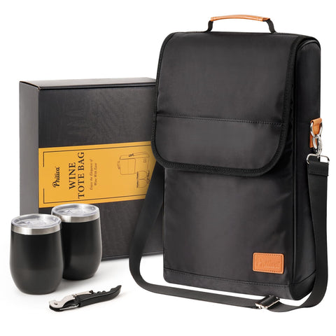 Philiva three-bottle wine tote showing spacious capacity for bottles on the go.