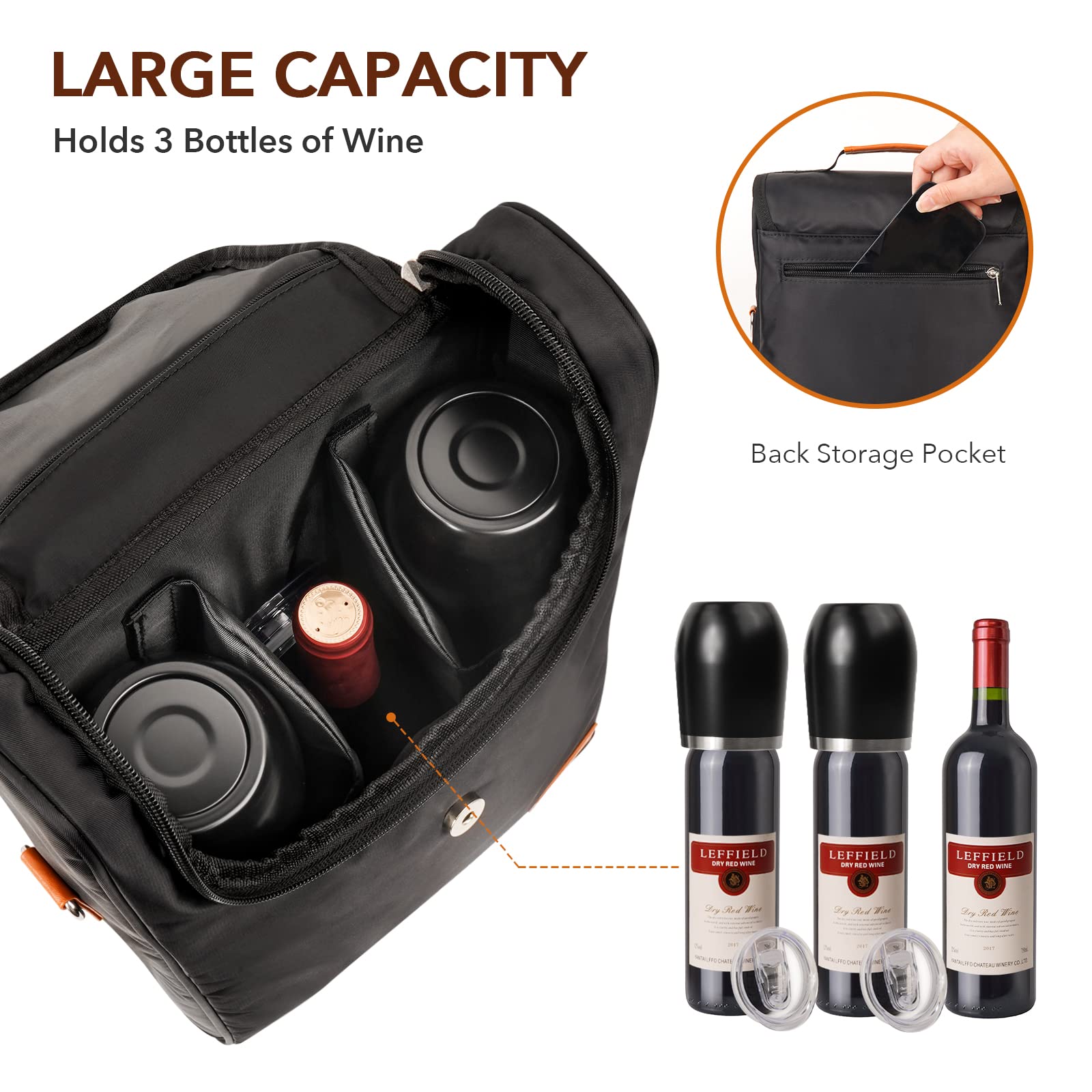 Philiva wine tote with tumblers highlights included stainless steel glasses for easy tastings.