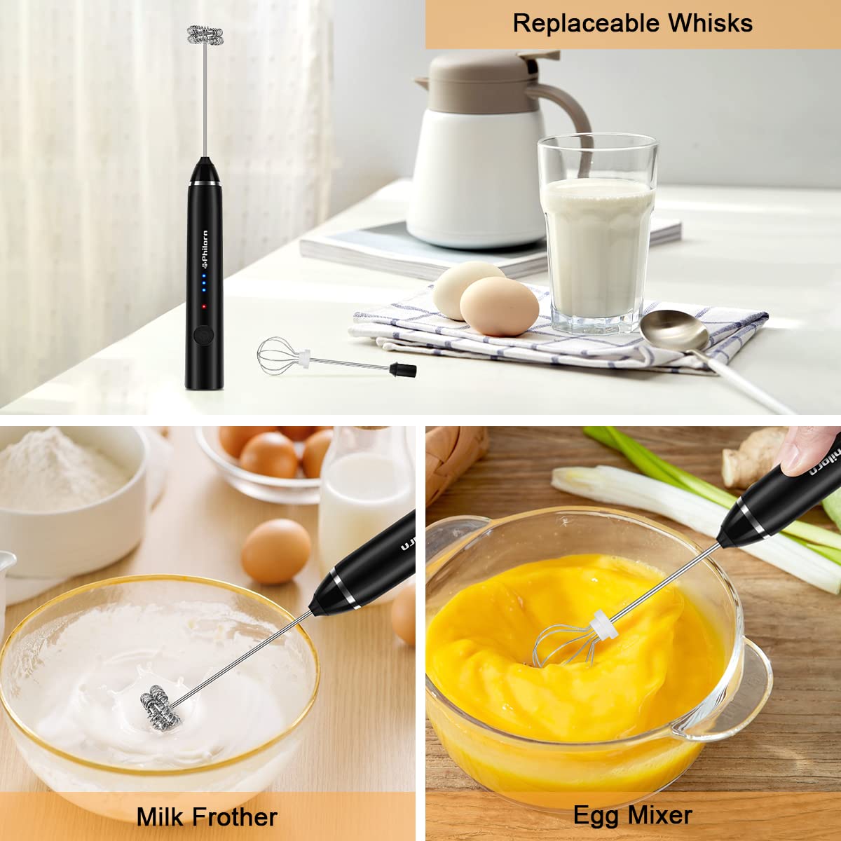 Philorn milk frother wand easy-clean detachable design after use